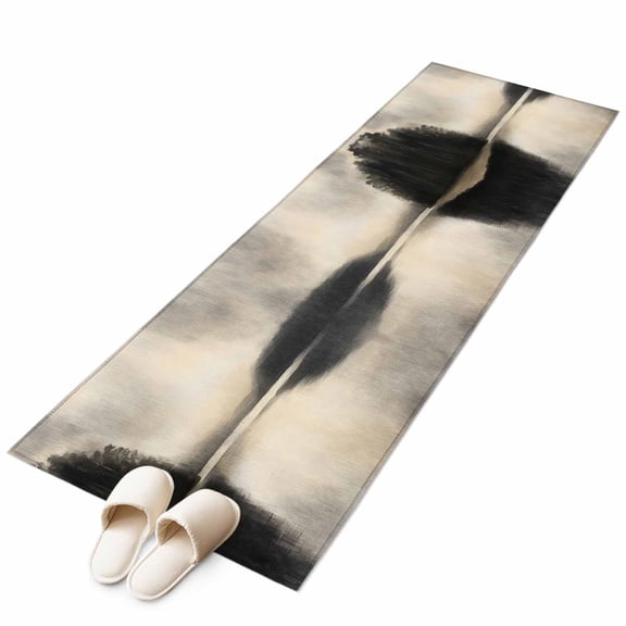 Black Beige Lake Large Area Rugs for Bedroom Living Room, Soft Non Slip Carpet Bedside Rug, Abstract Aesthetics Mysterious Rectangular Floor Cover Kitchen Accent Rug 2'x6' for Dining Room/Office