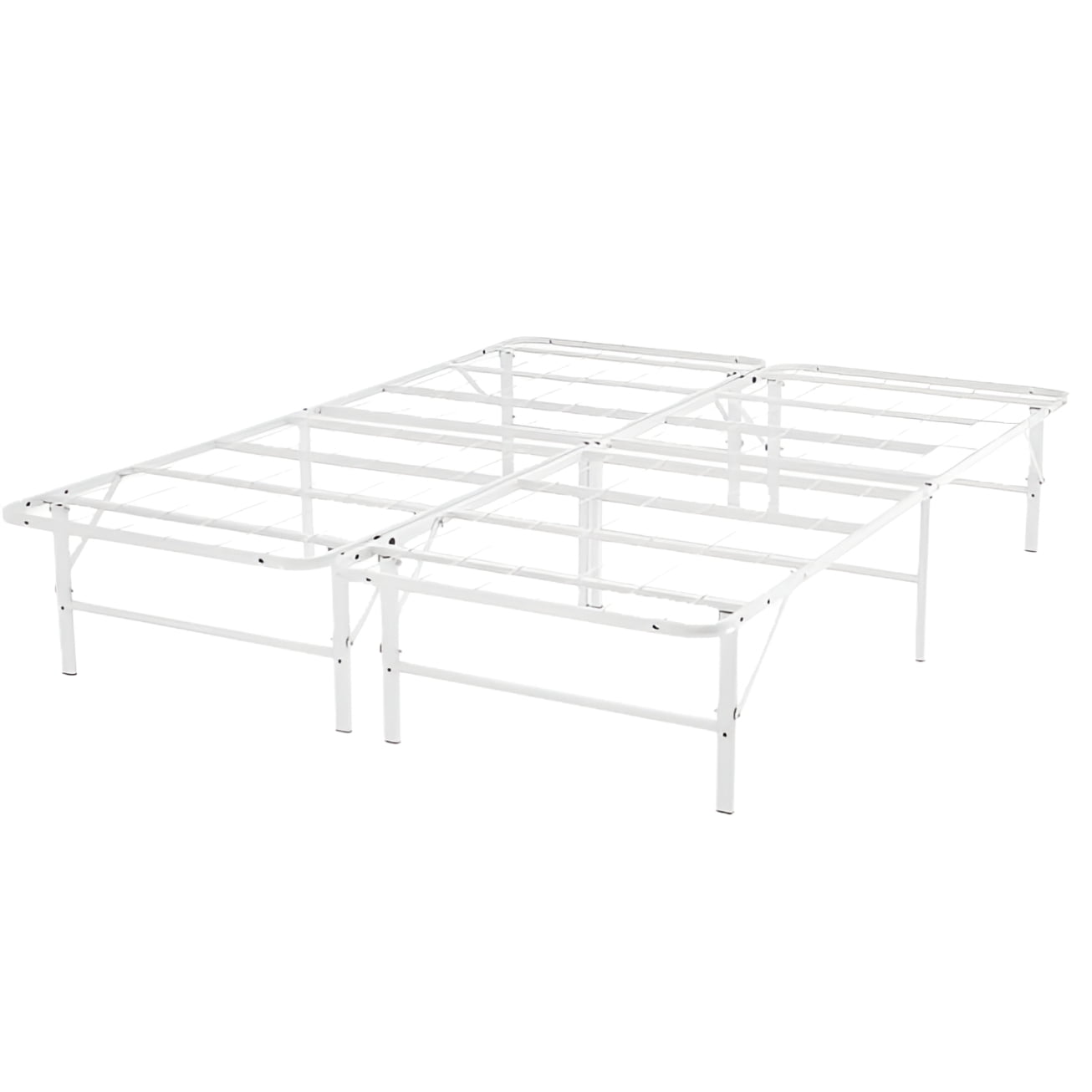 idealBase 14" Foldable Metal Platform Bed Frame Mattress Foundation with Box Spring Replacement White Queen White