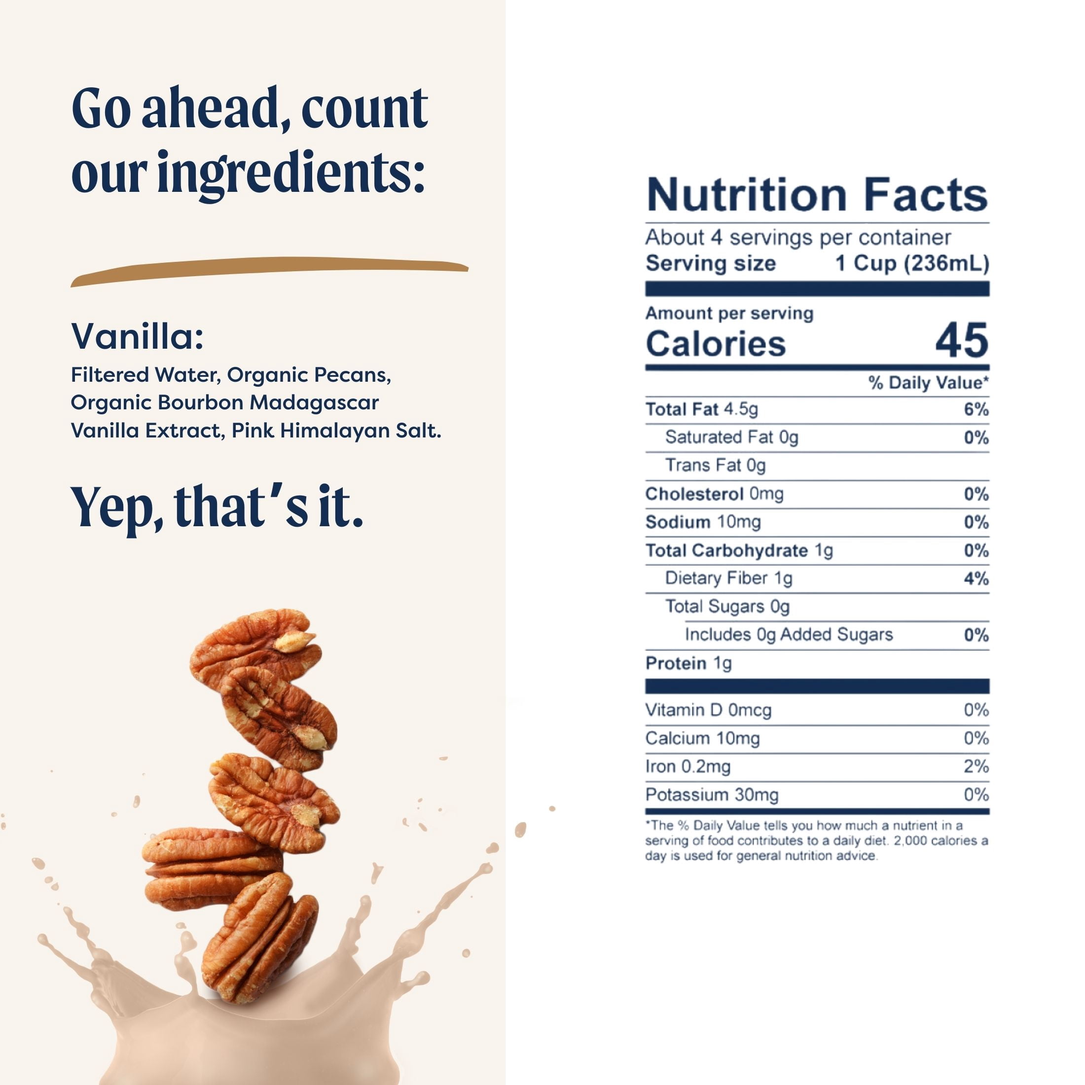 Pecana USDA Organic Unsweetened Vanilla Pecan Milk, 32 fl oz Carton