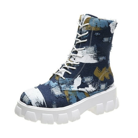

TAIAOJING Boots For Women Thicksoled Retro Fashion Combat Boots Breathable Slip On Boots Winter Warm Shoes