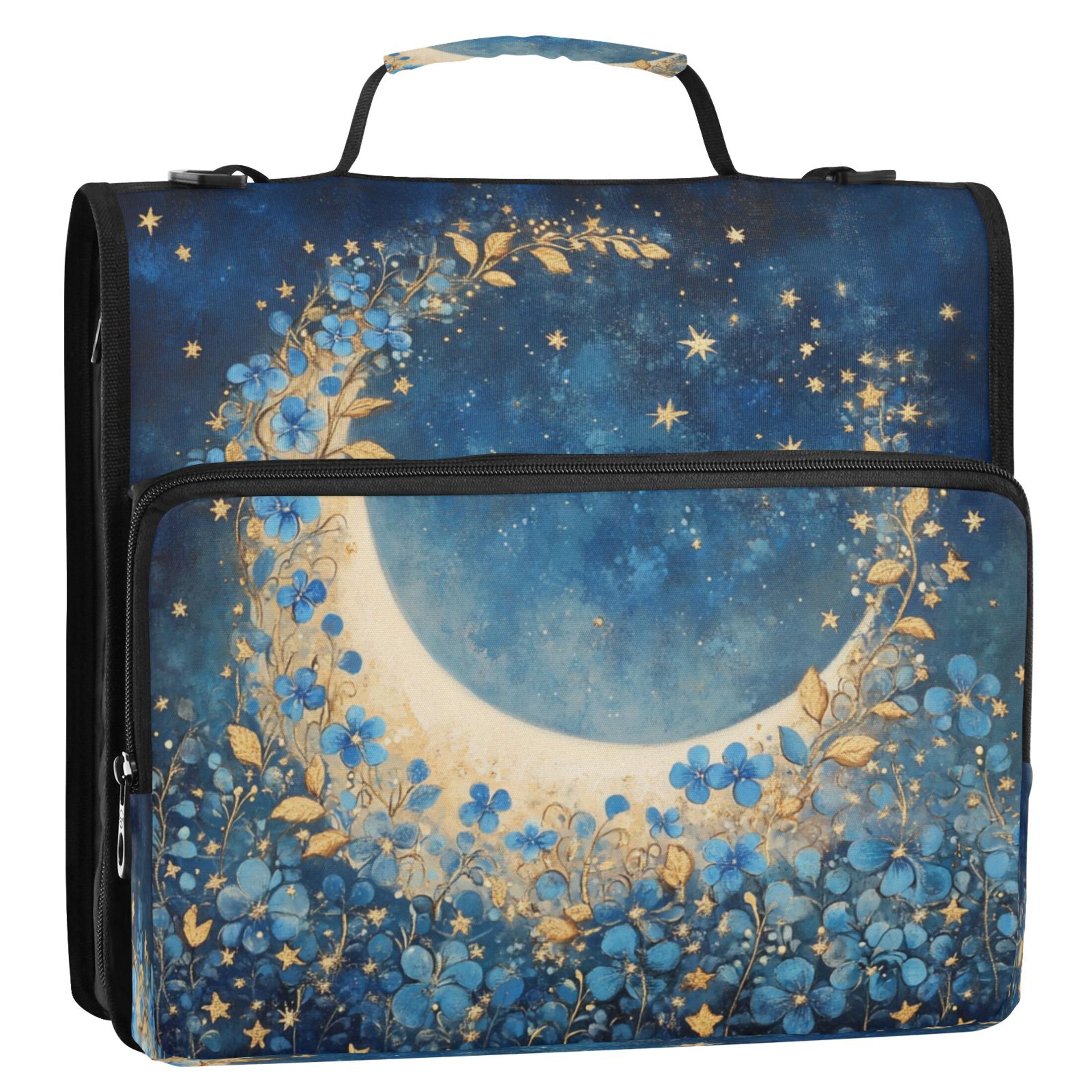 YAZAOO Zipper Binder trapper keeper Documents Organized Design Moonlit Enchantment Printed