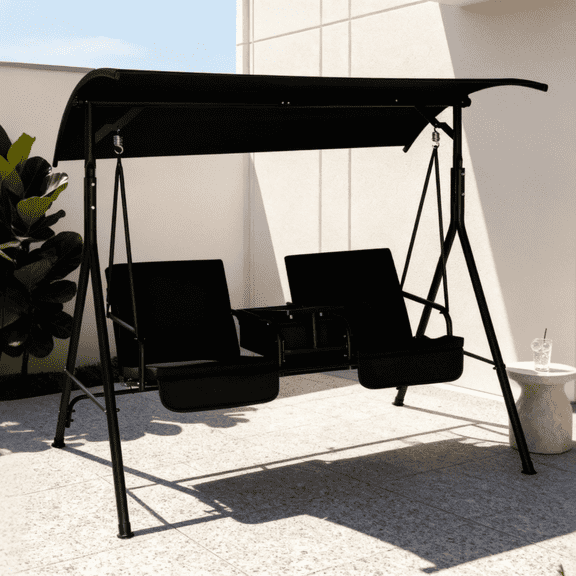 Ktaxon Outdoor Porch Swing with Stand, 550LB Capacity 2-Person Canopy Swing with Cushions, Black