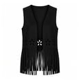 thumbnail image 6 of DDAPJ pyju Womens Fringe Vest 70s Hippie Costume Sleeveless Cowgirl Western Outfits Faux Suede Tassel Leather Outerwear Black XL, 6 of 7