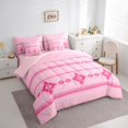 thumbnail image 2 of Castle Fairy Bohemian Aztec Border 7-Piece Twin Bedding,Tribal Diamond Strip Bedding Comforter Set,Hot Pink Pastel Pink,Reversible, 2 of 7