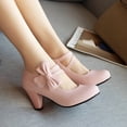 thumbnail image 2 of Zapatos de tacón rosa con punta redonda, tacones de gatito Lolita, correas de tobillo con lazo, zapatos gruesos de vestido de trabajo de baile a la moda de cuero PU, calzado de mujer, 2 of 4