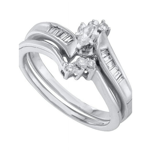 10kt White Gold Womens Marquise Diamond Solitaire Bridal Wedding Engagement Ring Band Set 1/4 Cttw