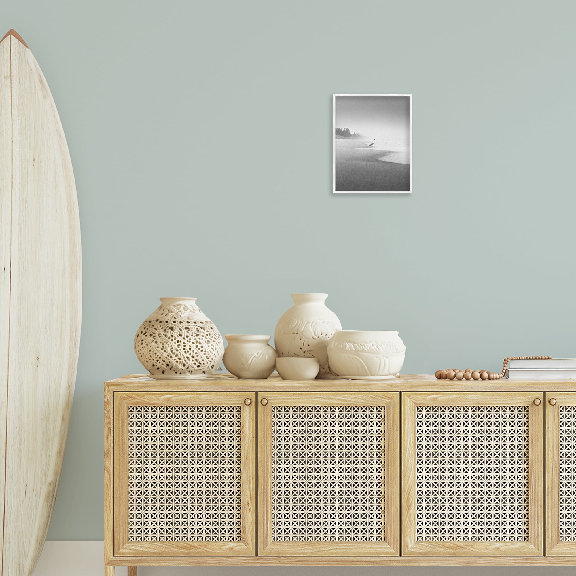 Stupell Industries Heron on Beach Coast Coastal Photography White Framed Art Print Wall Art, 11 x 14