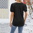 thumbnail image 3 of Women's Fashion Casual Solid Color Women's V Neck Button Wooden Ear Edge Short Sleeved T Shirt Top Women Short Sleeve Tops Loose Fit Womens Top Apparel T Shirt Women Shirts Summer Tee Shirts Women, 3 of 5