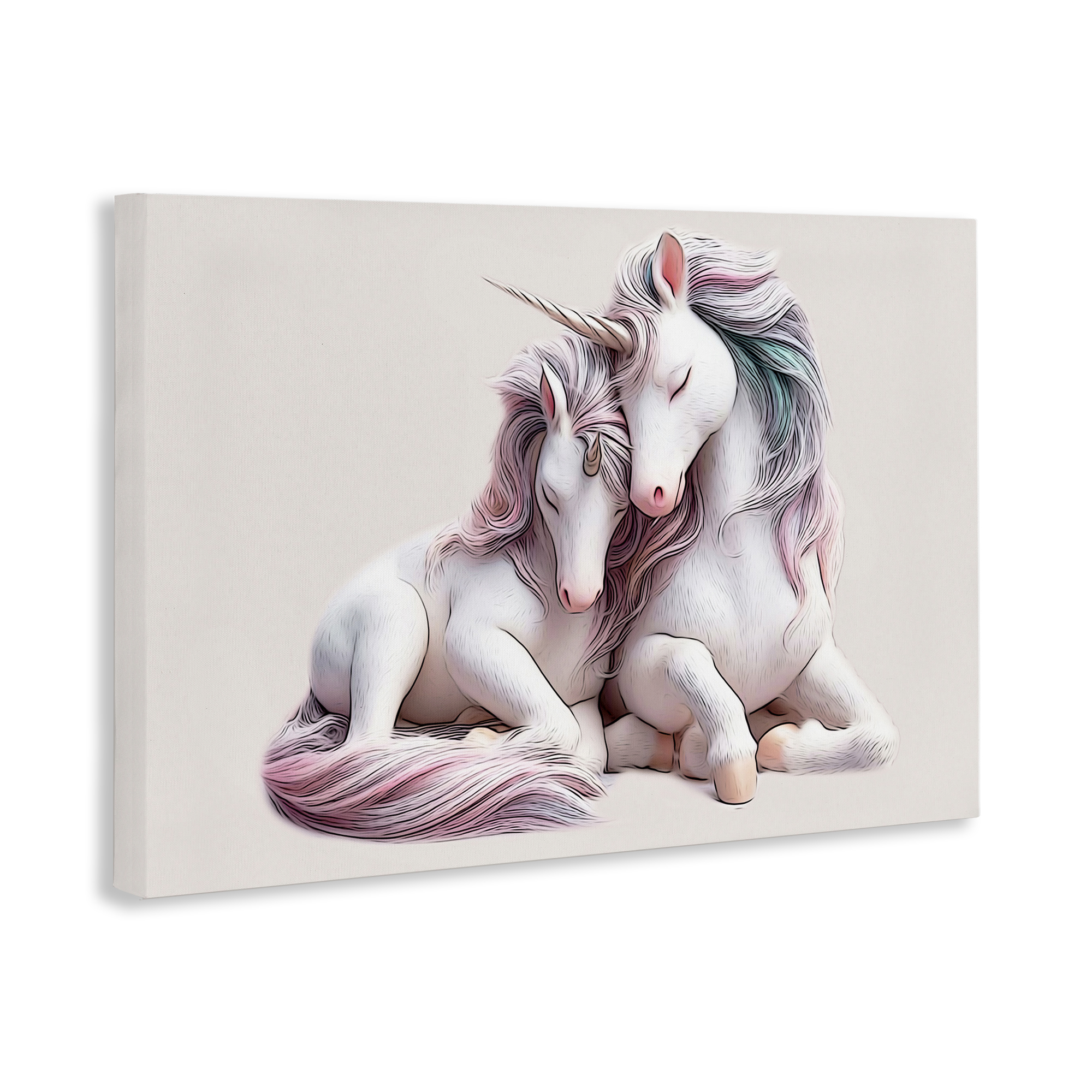Stupell Industries Hugging Unicorn Pair Animals & Insects Painting Gallery Wrapped Canvas Art Print Wall Art, 36 x 24