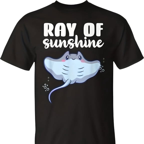 Ray of Sunshine Cute Stingray Pun Graphic T-Shirt Funny Sea Life Animal Lover Retro Black Cotton Tee for Men and Women