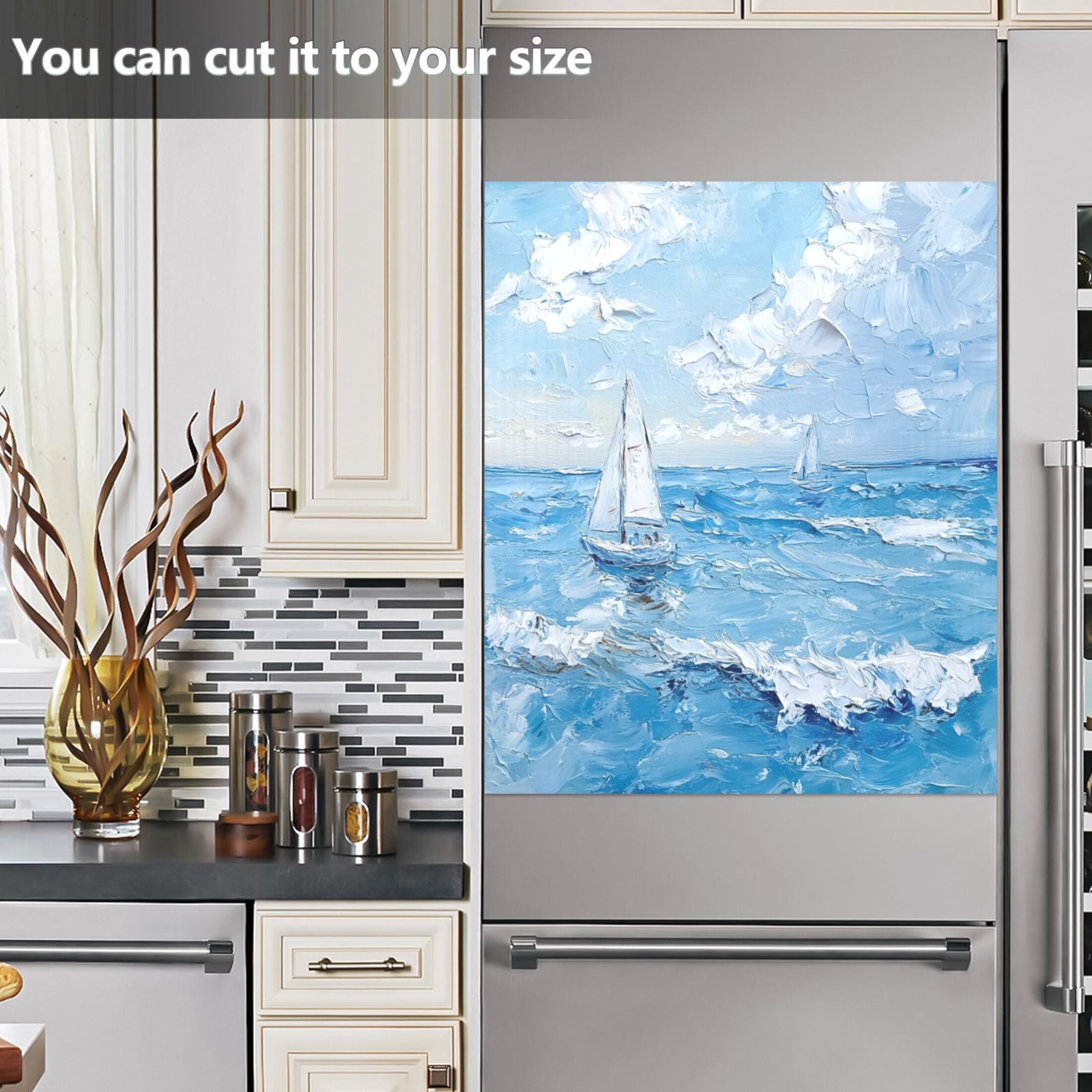 Dishwasher Magnetic Sticker 23x26 Inch Refrigerator Magnetic Sticker Washing Machine Magnetic Sticker Kitchen Panel Magnetic Sticker Home Decor Oil Painting Sea
