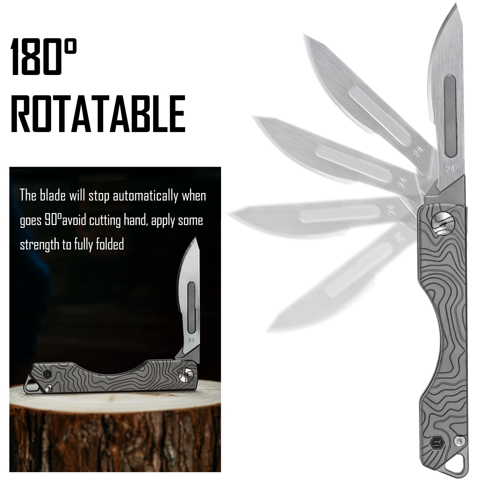 Key Unity KK01 Titanium Folding Knife, Utility EDC Pocket Knife with #24 Replaceable Blade, for Outdoor Hunting, Camping, Fishing, Hiking for Men & Women (Suminagashi Pattern)