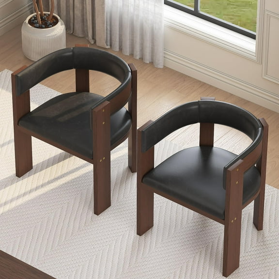 Studyset Mid Century Modern Dining Chairs,Kitchen Chairs Set of 2,PU Leather Upholstered Kitchen Chairs Set of 2 with Accent Curved Backrest & Rubber Wood Frame