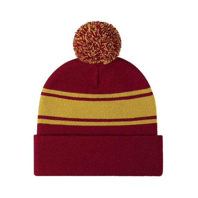 TOPTIE Bonnet à Rayures avec Pompon Unisexe Hiver & Chapeau de Sport-Rouge