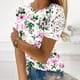thumbnail image 2 of Mujeres Causal Mangas Cortas Cómodo Encaje Cuello Redondo Estampado Blusa Pullover Tops Camisa OAVQHLG3B Store lin121212, 2 of 5