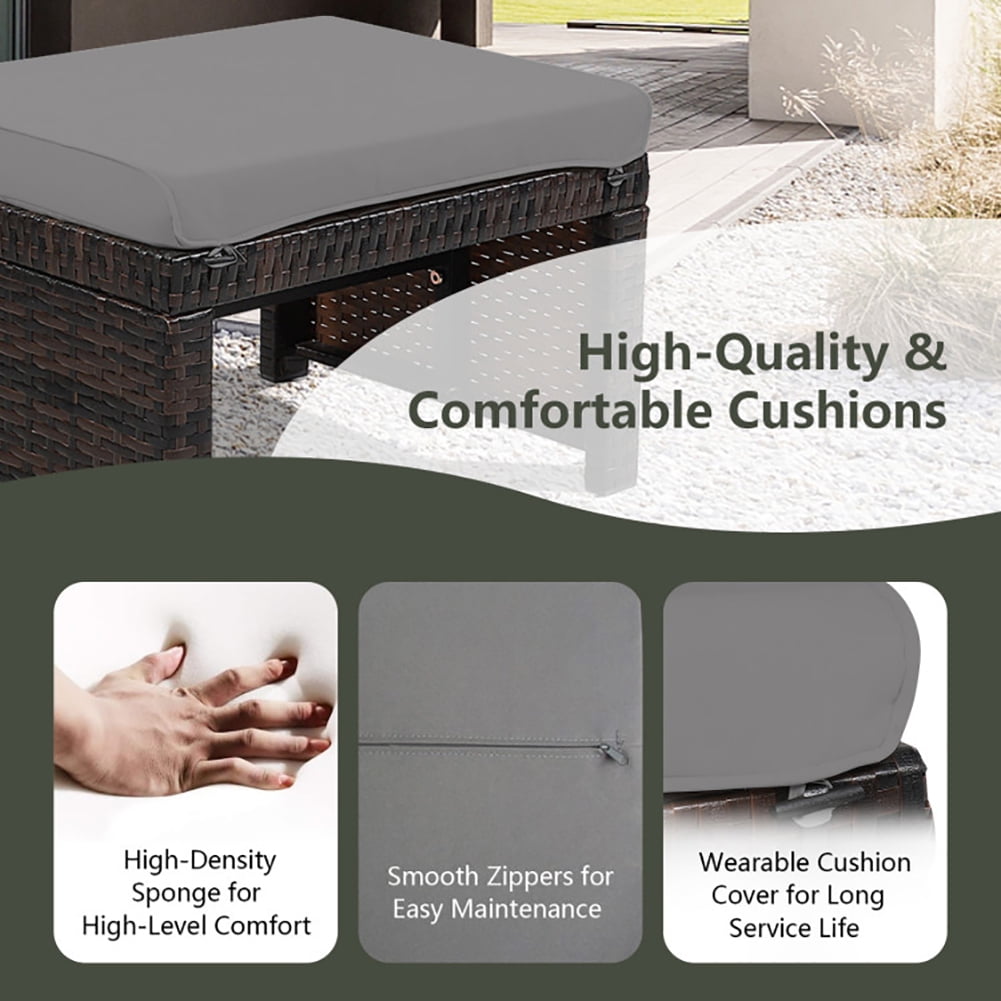 Aimee Lii 2 Pieces Patio Rattan Ottomans with Soft Cushion for Patio and Garden, Outdoor Patio Furniture Set, Gray Aimee Lii 2 Pieces Patio Rattan Ottomans with Soft Cushion for Patio and Garden, Outdoor Patio Furniture Set, Gray