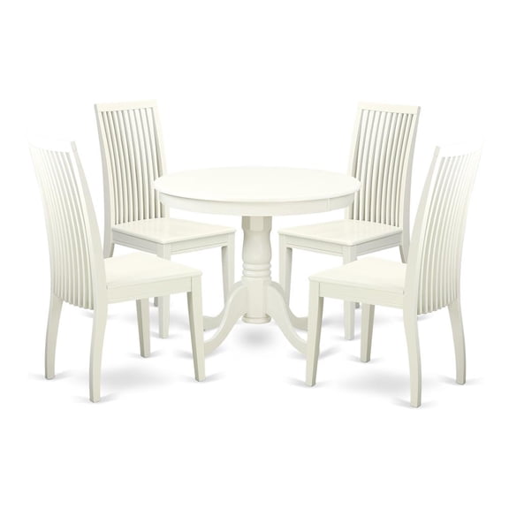 East West Furniture Dining Room Set Linen White, ANIP5-LWH-W