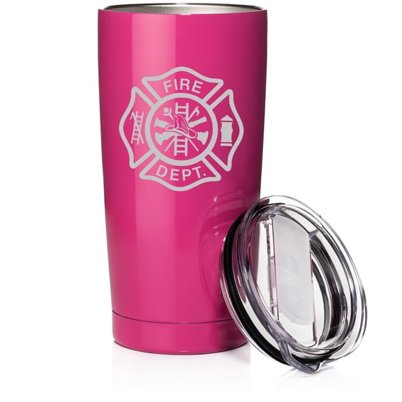 Smooth Body Tumbler Stainless Steel Vacuum Insulated Travel Mug Cup Gift Fire Department Maltese Cross Firefighter (Hot Pink, 20 oz)