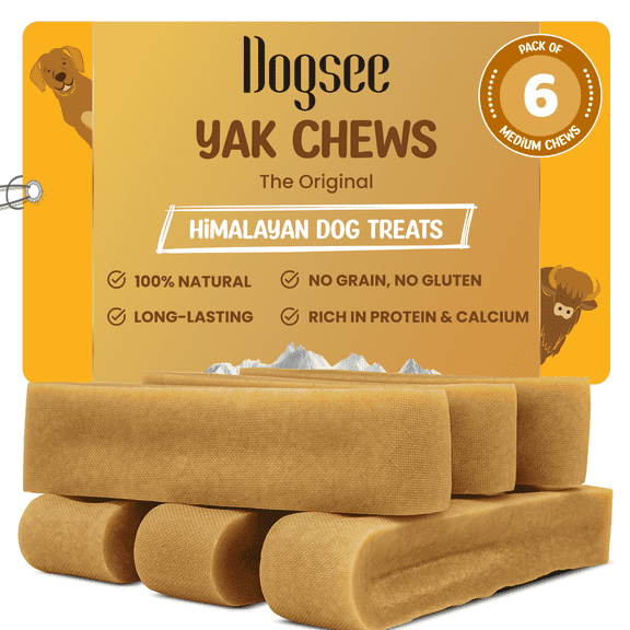Dogsee Original Yak Cheese Himalayan Dog Chews 1lb (Medium - 6 Bars) | 100% All Natural | Dog Treats Medium Breed | Dog Chews Long Lasting for Aggressive Chewers | High Protein | Dental Sticks