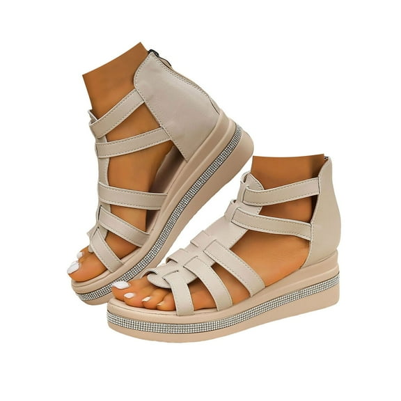 Dakaela Wedge Sandals for Women Open Toe Strappy Summer Beach Shoes Non Slip Platform Walking Flats