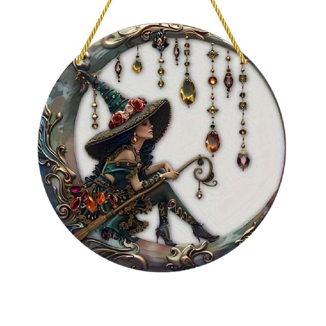 TQEHS Hermoso adorno para colgar en la ventana con diseño de bruja personalizado, atrapasol, decoraciónξ& F4H9