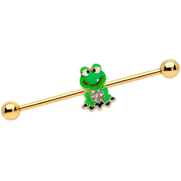 Body Candy Womens 14G Plated Steel Helix Cartilage Clear Accent Green Frog Industrial Barbell 1 1/2"