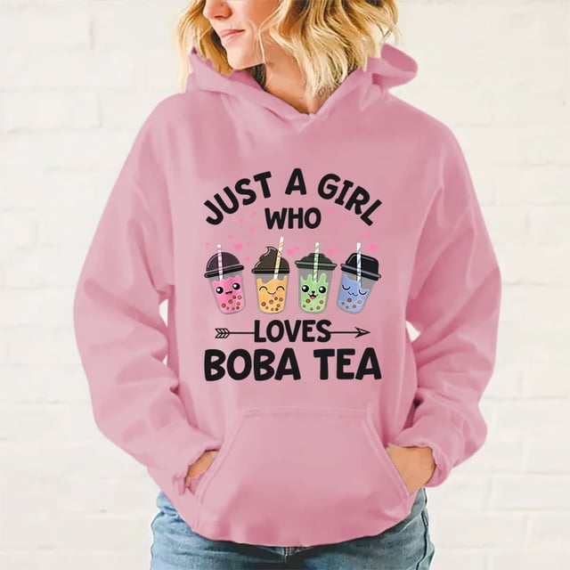 Sudadera con capucha para mujer y hombre, con estampado de Just A Girl Who Loves Boba Tea, ropa de calle informal de invierno, tops de talla grande