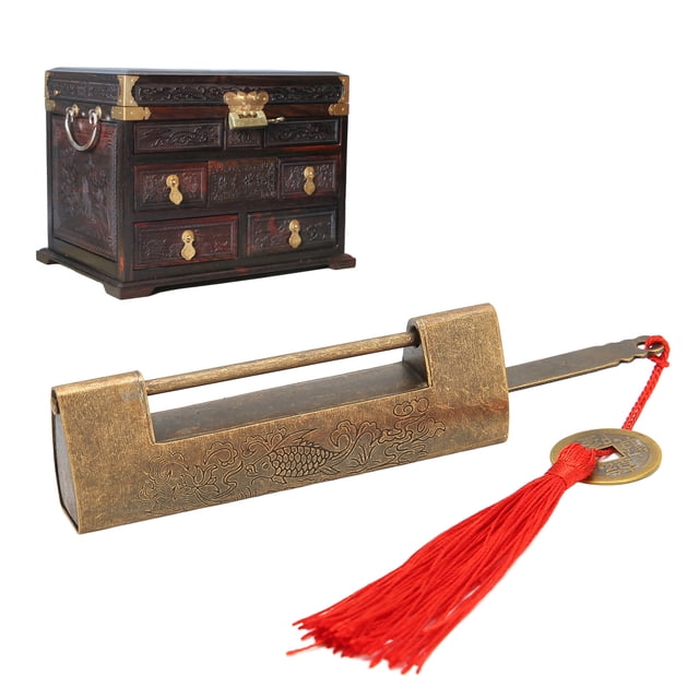 Candado Horizontal de Vintage, Exquisita Cerradura Antigua de Latón para Cajas de Antiguas, Joyeros, Espacio de 2,3 Pulgadas, Estilo Antiguo Chino