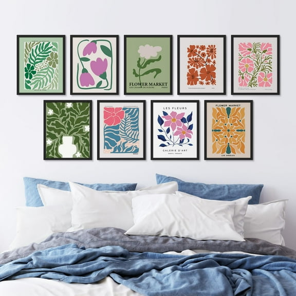 PixonSign Framed Canvas Print Wall Art Set - Colorful Vibrant Wildflowers Forest Plant Poster Art - Set of 9 Nature Wilderness Garden Floral Botanical Wall Décor for Living Room - 8"x10" Black