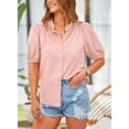 thumbnail image 3 of PRETTYGARDEN Women's Summer Button Down Shirts Short Lantern Sleeve V Neck Cotton Cute Dressy Casual Ladies Tops Blouses, 3 of 6