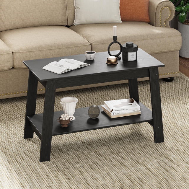 EDTara Coffee Table for Living Room, 2-Tier Industrial Coffee Table with Storage Shelf, Farmhouse Center Table, Rectangle Wood and Stable, Space Saving Easy Assembly