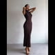 thumbnail image 5 of Vestido Informal de Punto Acanalado para Mujer, Sin Mangas, Ajustado, Elegante, para Salir A la Playa o Vacaciones. Color Café L, 5 of 10
