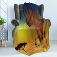 thumbnail image 4 of Safari Soft Flannel Fleece Blanket, Savanna Giraffes Exotic Tropic Lands Culture Wild Nature Art Illustration, Cozy Plush for Indoor and Outdoor Use, 50" x 60", Orange Chocolate Blue, by Ambesonne, 4 of 5