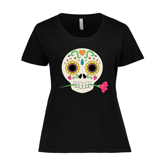 Inktastic DÃ­a De Los Muertos Skull with Flower Women's Plus Size T-Shirt