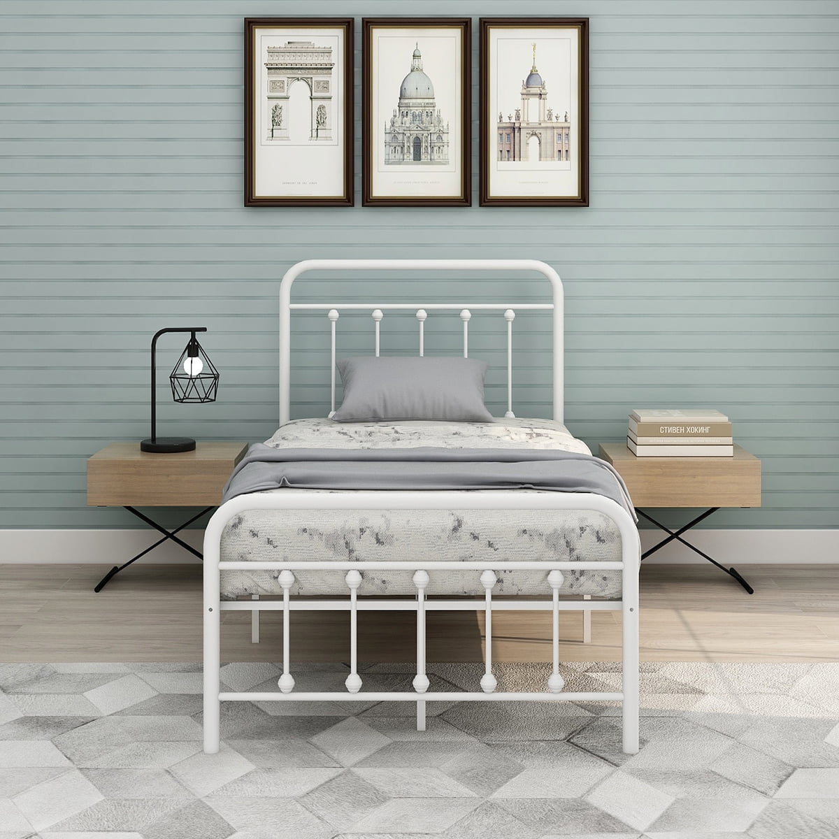 Heavy Duty Metal Twin Bed Frame White, Noise-Free Platform Bed Frame, No Box Spring Needed, Easy Assembly with Underbed Storage