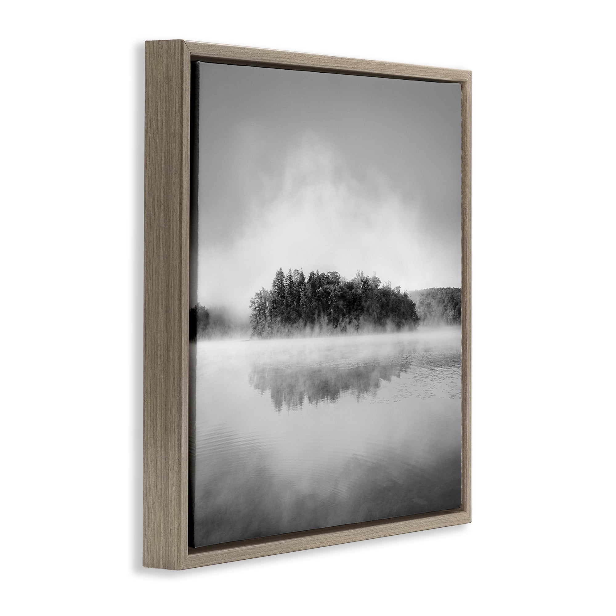 Stupell Industries Lake with Distant Island Landscape & Nature Photography Brown Floater Framed Canvas Art Print Wall Art, 18 x 18