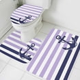 thumbnail image 3 of Anchor Purple Bath Mat 3 Piece Bathroom Rug Set, Modern Navy Blue White Striped Nautical Non Slip Bath Rug Contour Mat and Toilet Lid Cover, Absorbent Shower Mats Soft Bath Rugs and Mats Sets, 3 of 8