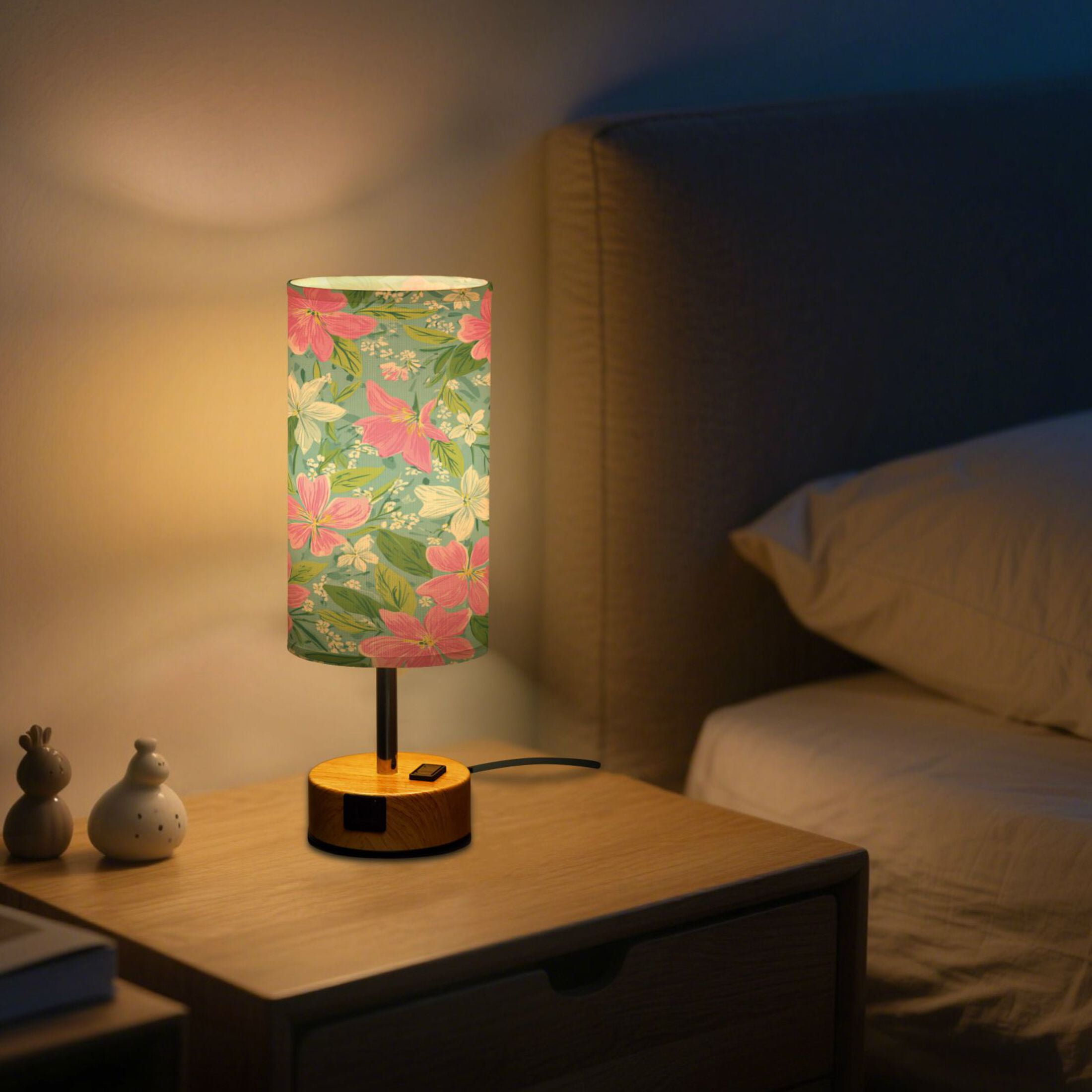 Touch-Control 3-Color Desk Lamp with Plug – Energy-Saving LED + 3 Simultaneous Charging Ports Lily Pulitzer Floral Pattern