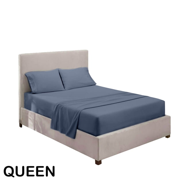Juego de ropa de cama para el hogar Sábana de cama Funda de colchón Funda de almohada Juego de ropa de cama de poliéster de color sólido, Gris azul, Reina, 4pcs / set kenally HA6267-31B