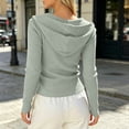 thumbnail image 7 of Xaqiouau Women's Ribbed Zip Up Hoodie Slim Fit Long Sleeve Hooded Jacket Lightweight Stretch Knit Full Zip Sweatshirt Casual Fall Winter Outerwear, 7 of 7