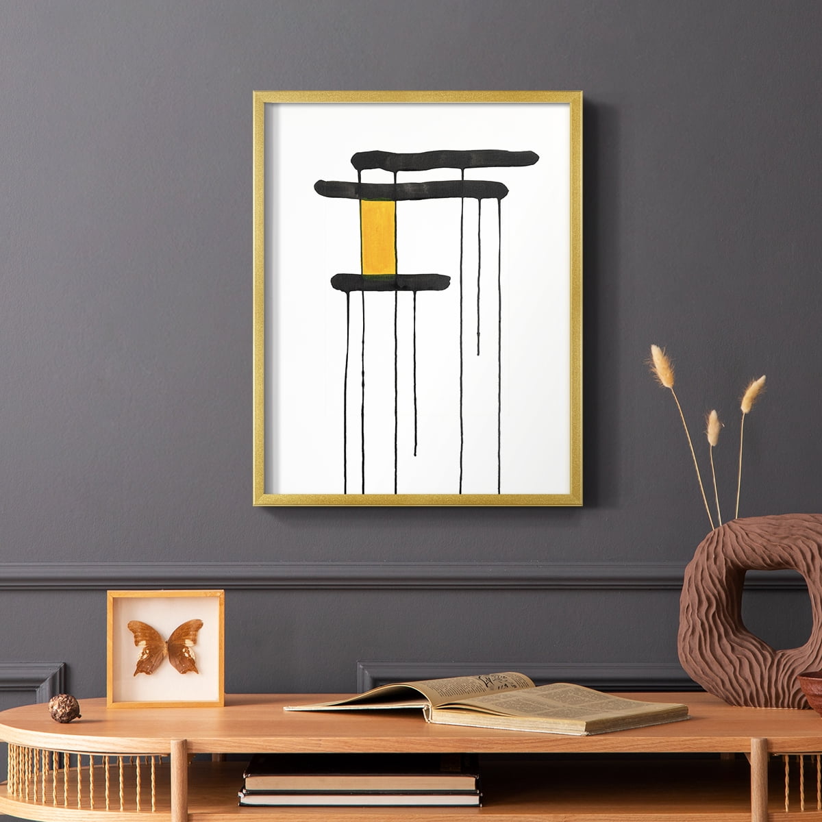 Golden Waterfall I in Gold Solid Wood 11 x 14 Framed Print
