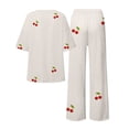 thumbnail image 5 of VISALY Women Pajama Sets Plus Size Loungewear Cotton Linen Sleepwear Floral Printed Matching Pajama Set Peasant Blouses Elbow-Length Tops Loose Pants Beige 3Xl, 5 of 5