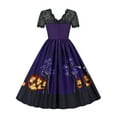 thumbnail image 4 of FASHIONWT Women Halloween Lace Stitching Short Sleeve Slim Zipper Back Vintage Royal Court Bandage Dress, 4 of 6