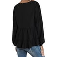 thumbnail image 5 of HUBERY Women Button Tiered Ruffle Hem V Neck Long Sleeve Solid Color Top, 5 of 7