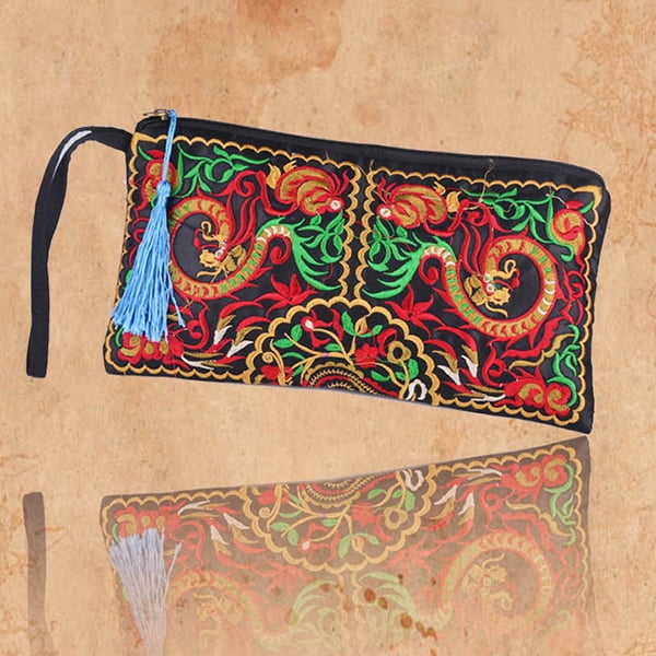 clutch Limited edition of Genuine Embroidered Vintage Tribal BOHO wallet purse 