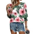 thumbnail image 4 of JTZGDY Blouses for Women Dressy Casual Floral Printed Smocked Cuffs 3/4 Length Sleeve Womens Tops Loose Fit Crewneck Basic Graphic Tunic T-Shirts Pink XXL, 4 of 7