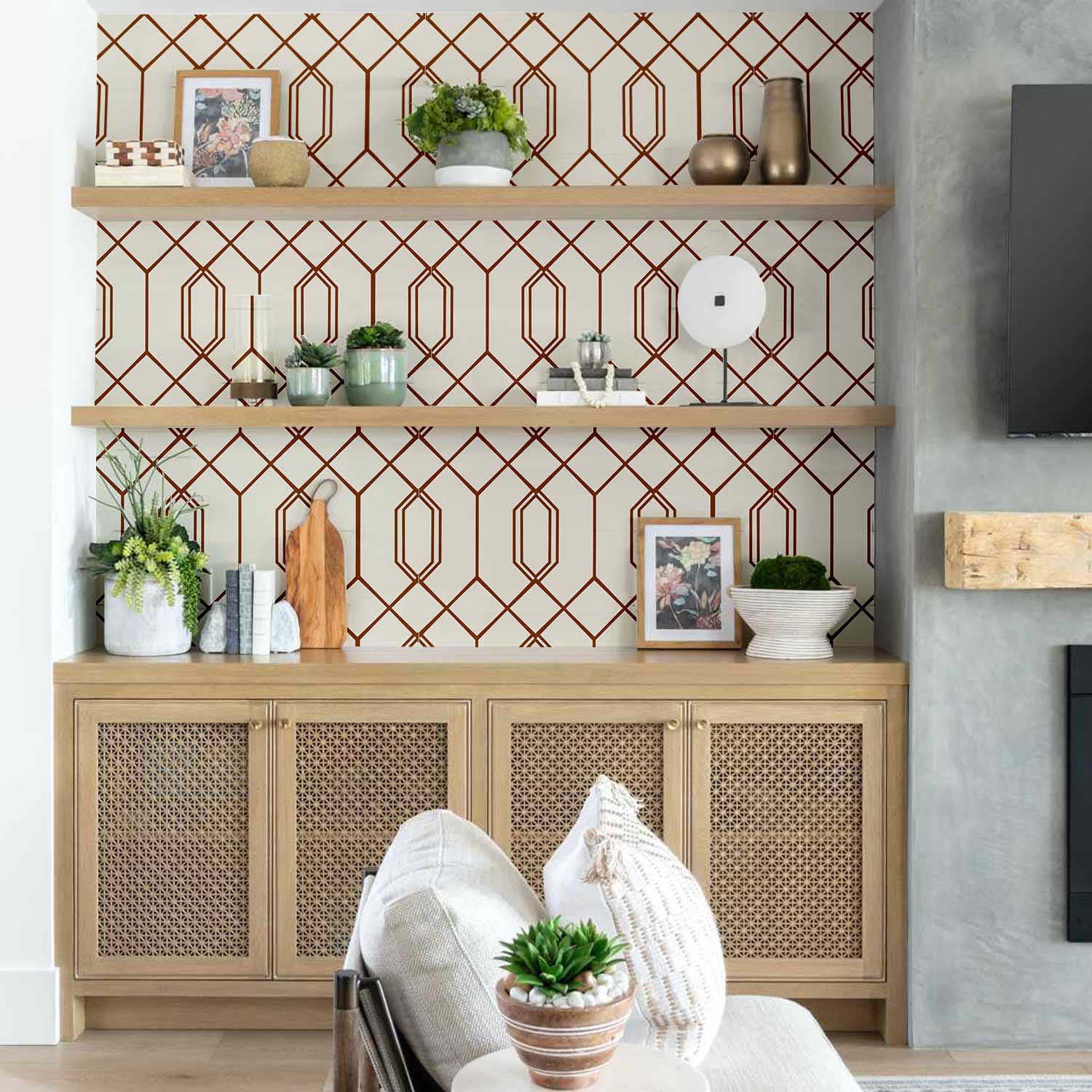 S4sassy Self Adhesive Wallpaper, Geometric Hexagon Line Print Wallpaper, Brown Removable DIY Vinyl Wall Covering, Peel and Stick Contact Paper for Entryway accent Wall, Easy Home Decor (25"x60")