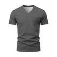thumbnail image 3 of ZXLBBD Men T Shirts Short Sleeve V Neck Solid Color Comfortable Fit Basic Tee with Front Pocket for Beach Vacation Versatile Casual Outdoor T-Shirt,Dark Gray,4XL, 3 of 7