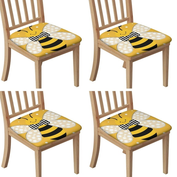 Cute Bee Seat Covers for Dining Room Chairs Set Of 4,Stretch Printed Washable Chair Seat Cover with Elastic Ties and Button,Removable Waterproof Couch Cushion Covers