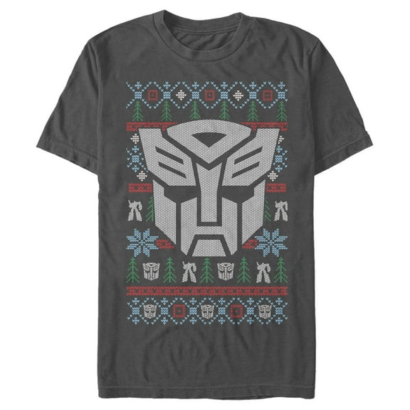 Men's Transformers Autobot Logo Ugly Xmas  Graphic Tee Charcoal 3X Large